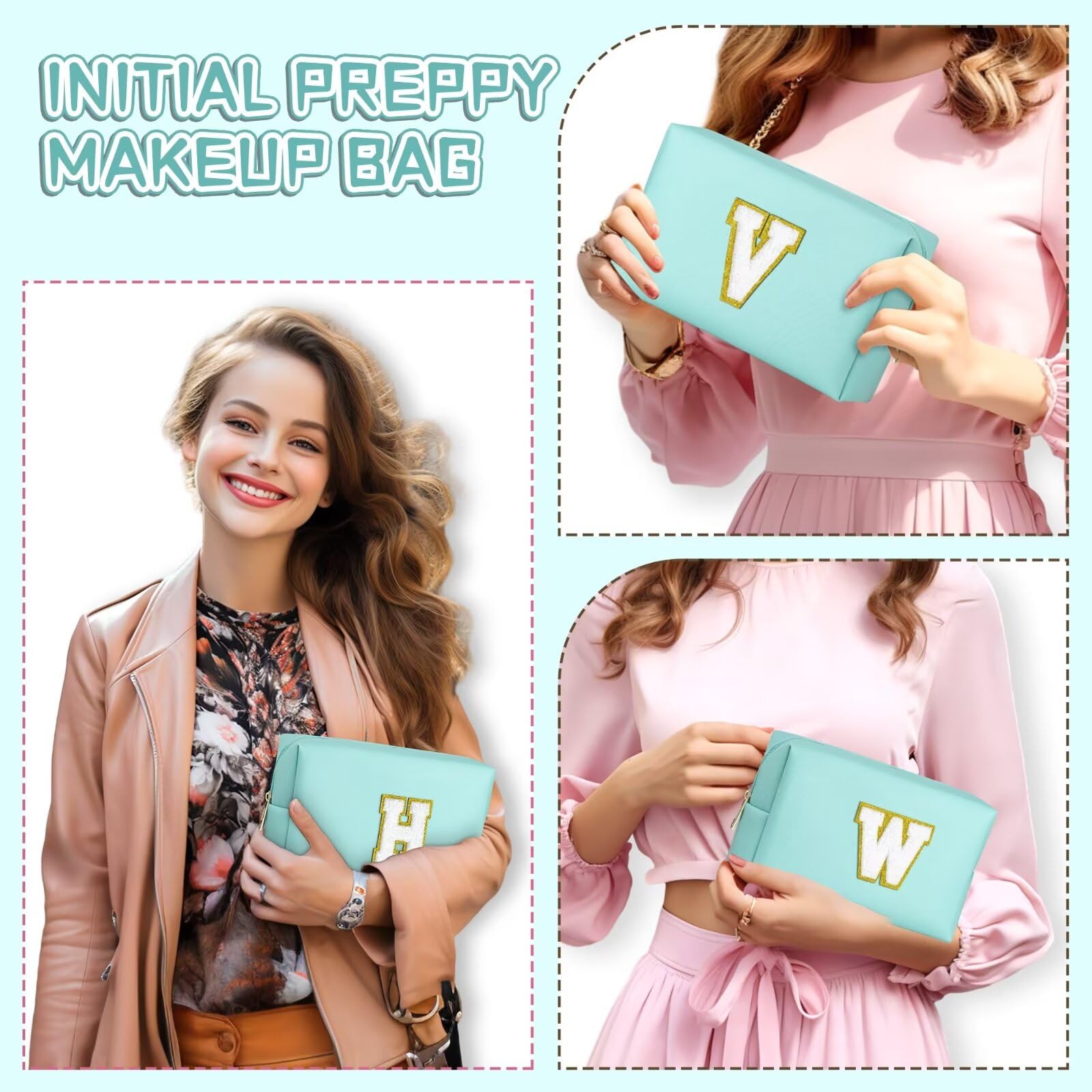 TOPEAST Monogrammed Makeup Bag for Women – Personalized Travel Cosmetic Bag, Blue M