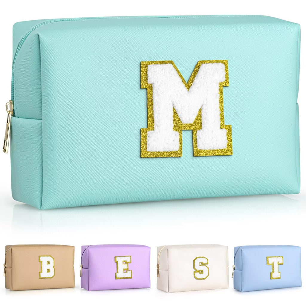 TOPEAST Monogrammed Makeup Bag for Women – Personalized Travel Cosmetic Bag, Blue M