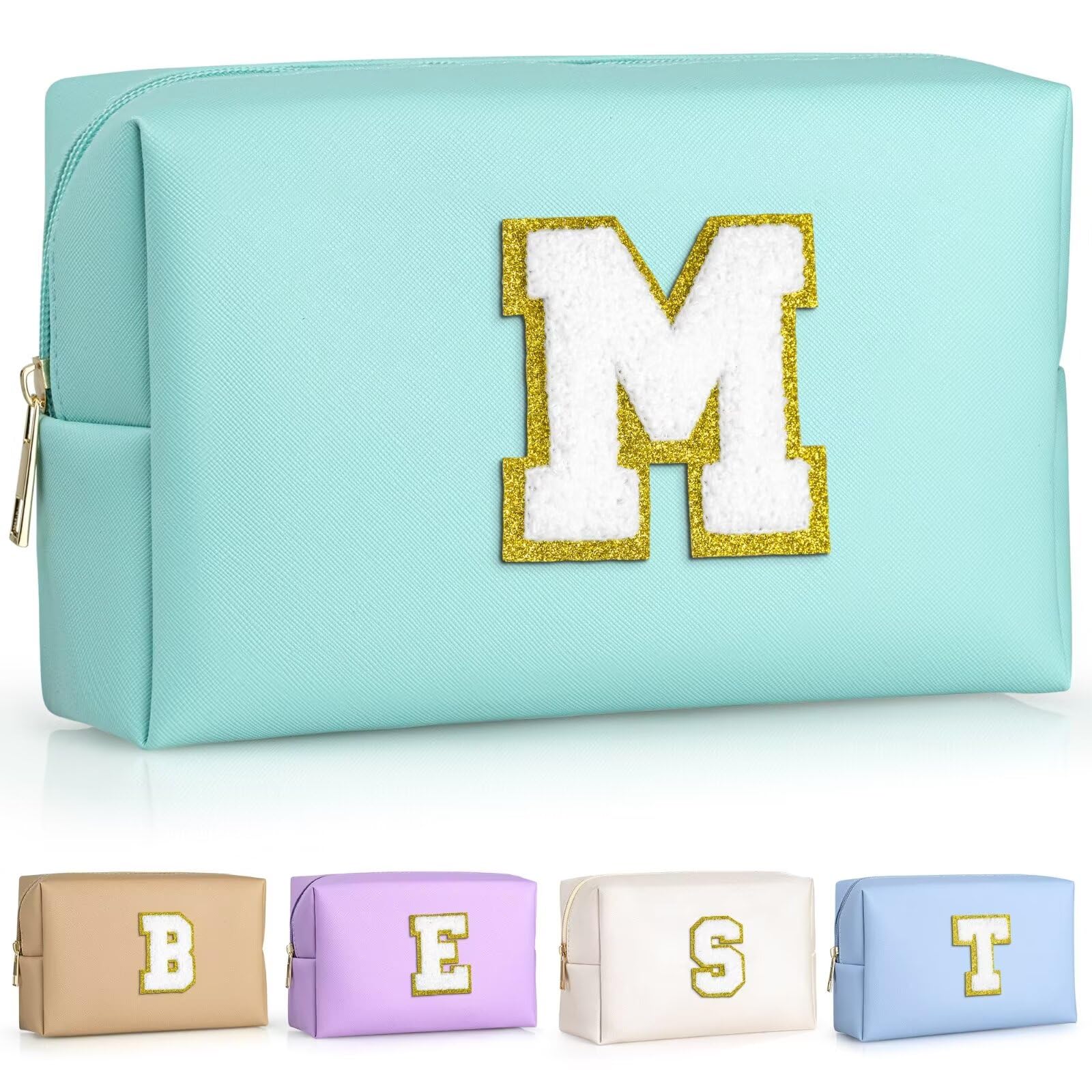 TOPEAST Monogrammed Makeup Bag for Women – Personalized Travel Cosmetic Bag, Blue M