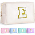 TOPEAST Monogrammed Makeup Bag – Personalized Initial Cosmetic Bag, Waterproof PU Leather, White E