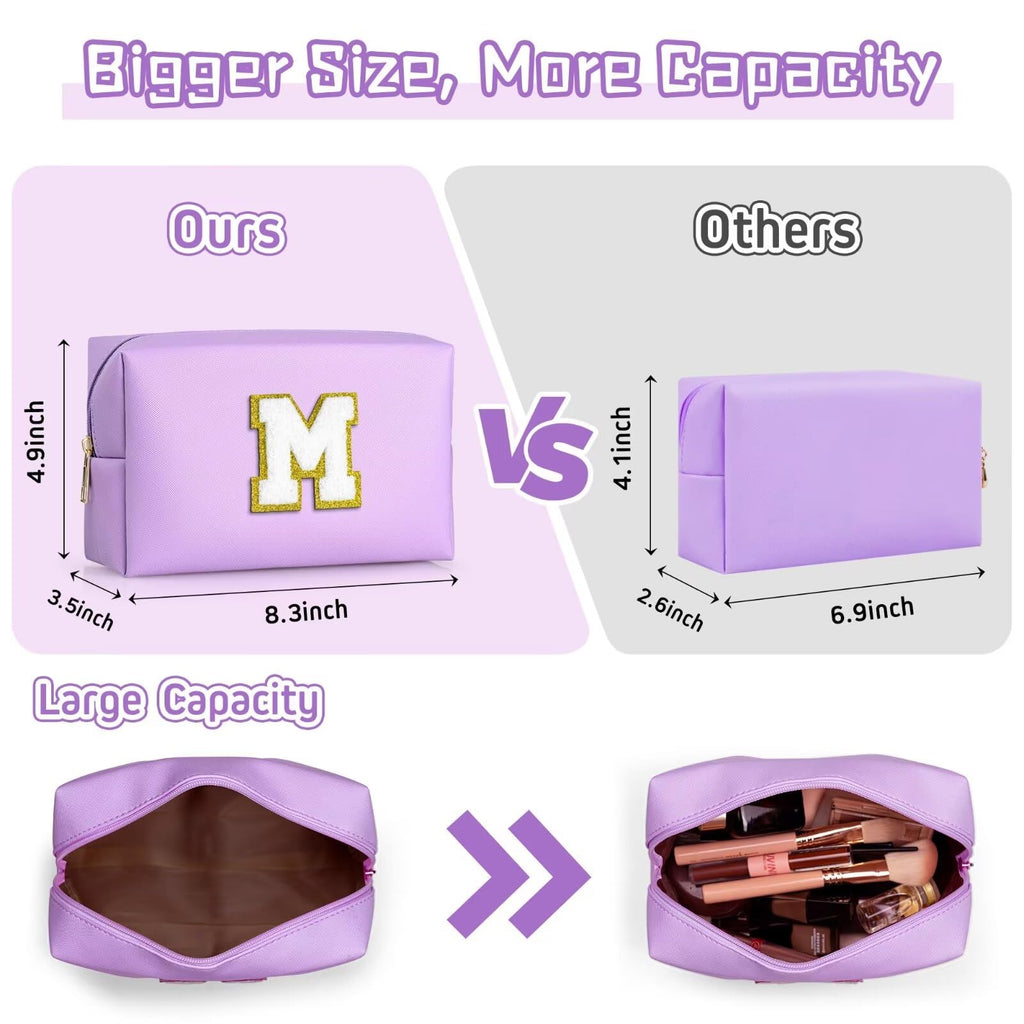 TOPEAST Personalized Initial Makeup Bag for Mom – Purple Travel Cosmetic Bag