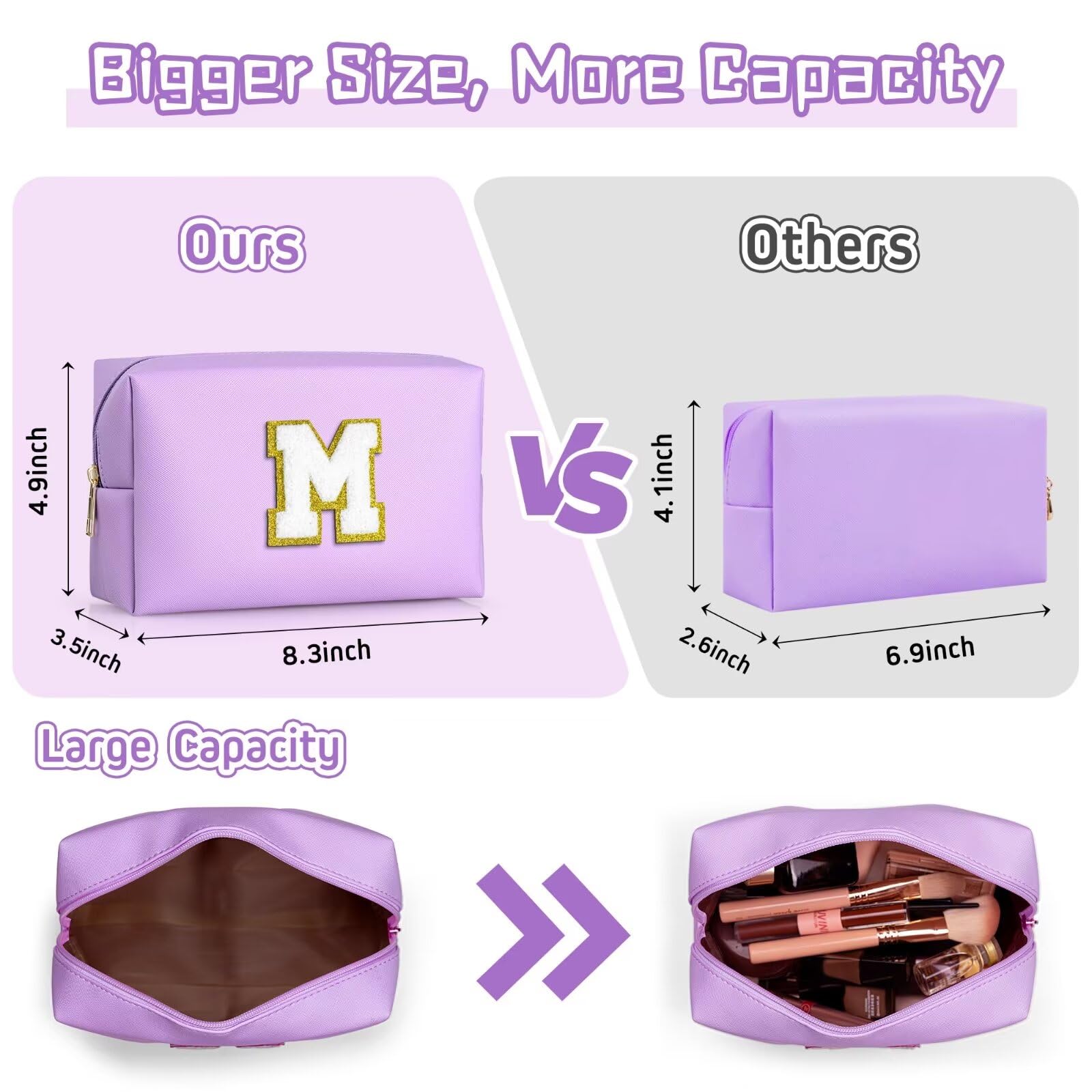 TOPEAST Personalized Initial Makeup Bag for Mom – Purple Travel Cosmetic Bag