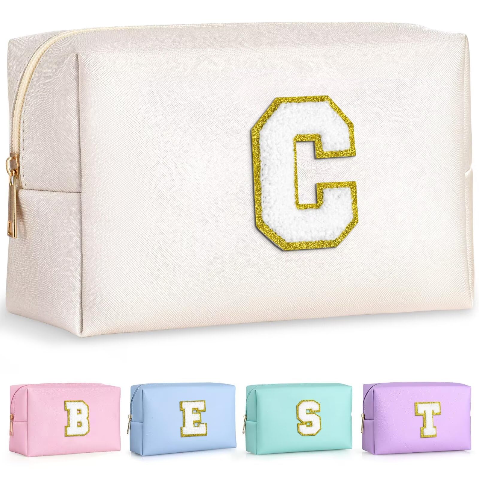 TOPEAST Personalized Preppy Makeup Bag – Pink Travel Cosmetic Bag, Gift for Women
