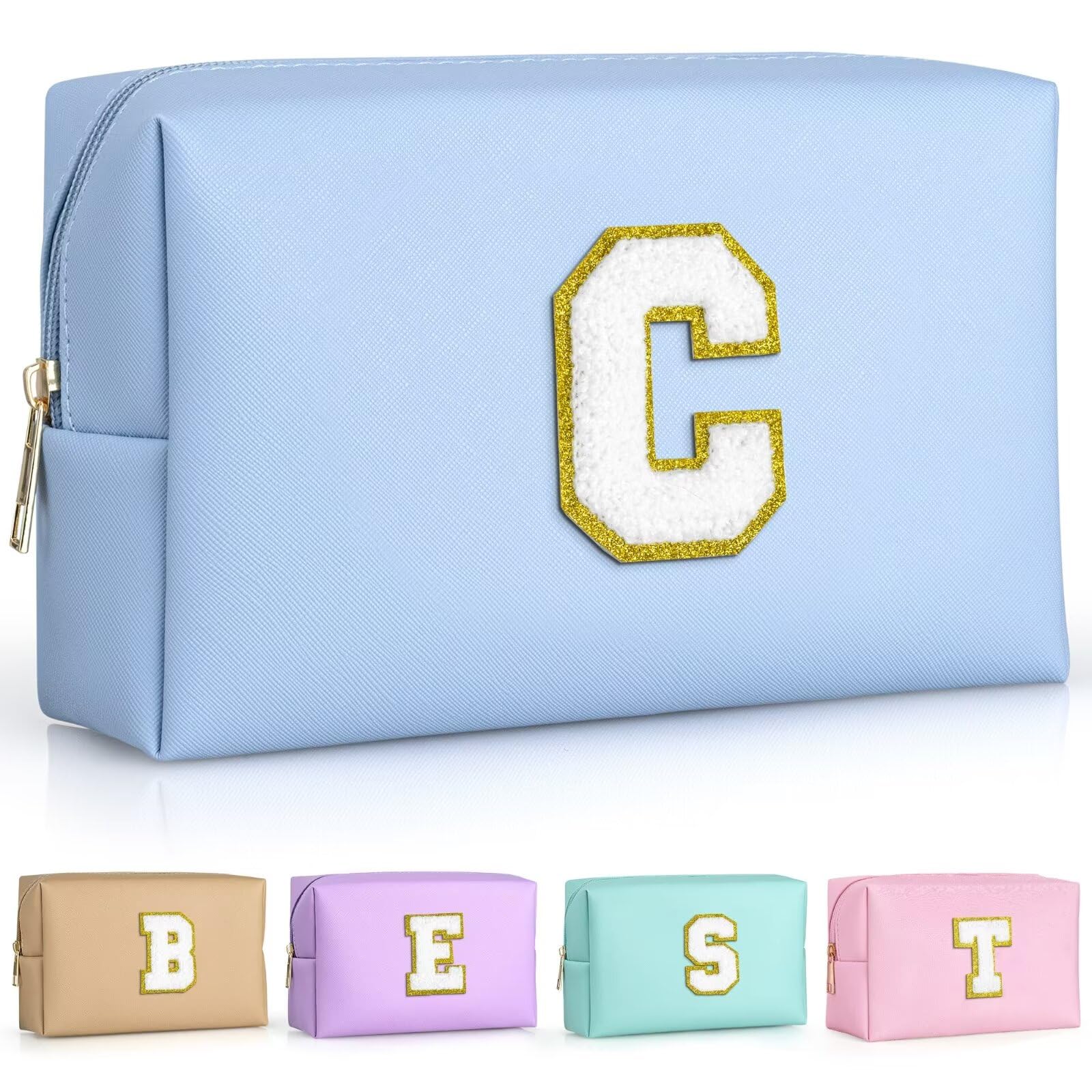 TOPEAST Preppy Travel Makeup Bag – Personalized Sky Blue Cosmetic Gift for Women