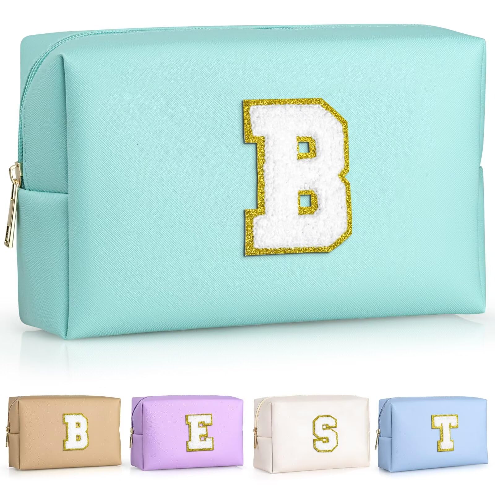 TOPEAST Preppy Patch Makeup Bag | Personalized Chenille Patch, Waterproof PU Leather