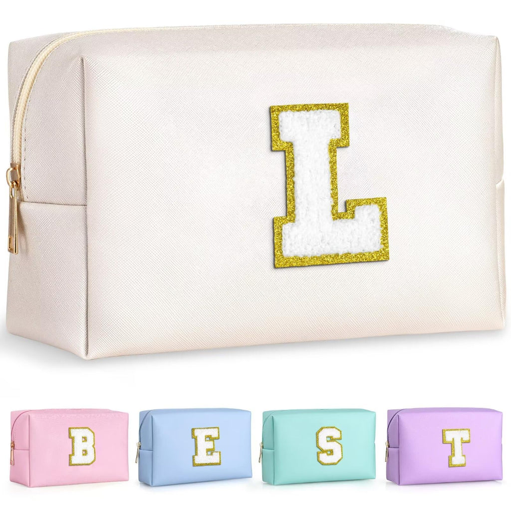 TOPEAST Personalized Birthday Gifts for Women – Preppy Patch Makeup Bag & Travel Organizer (White L)