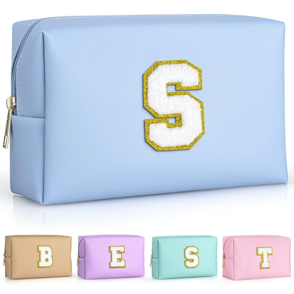 TOPEAST Sky Blue Makeup Bag – Waterproof PU Leather Cosmetic Pouch for Girls