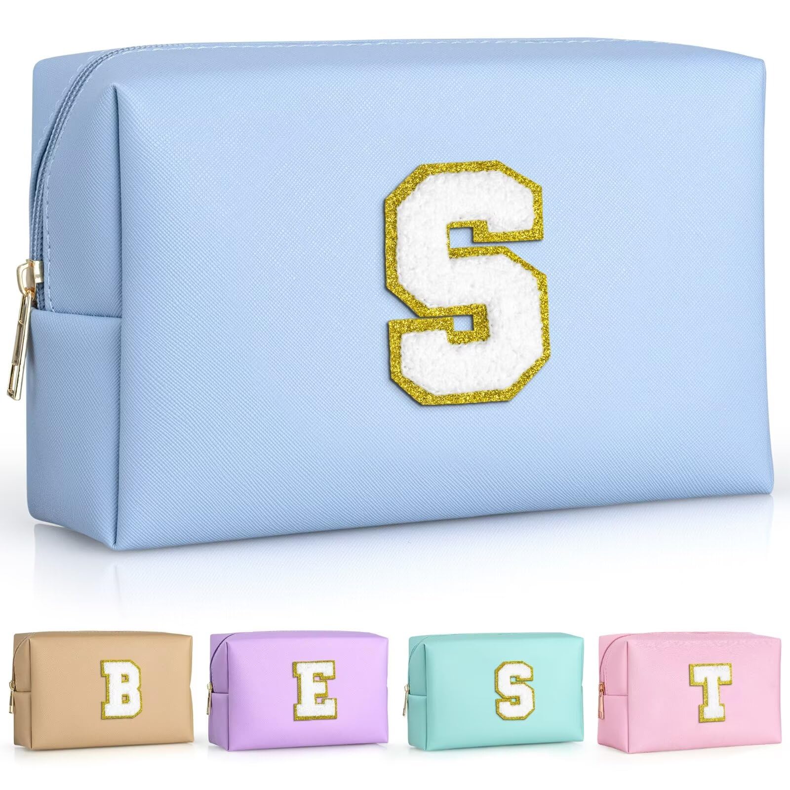 TOPEAST Sky Blue Makeup Bag – Waterproof PU Leather Cosmetic Pouch for Girls
