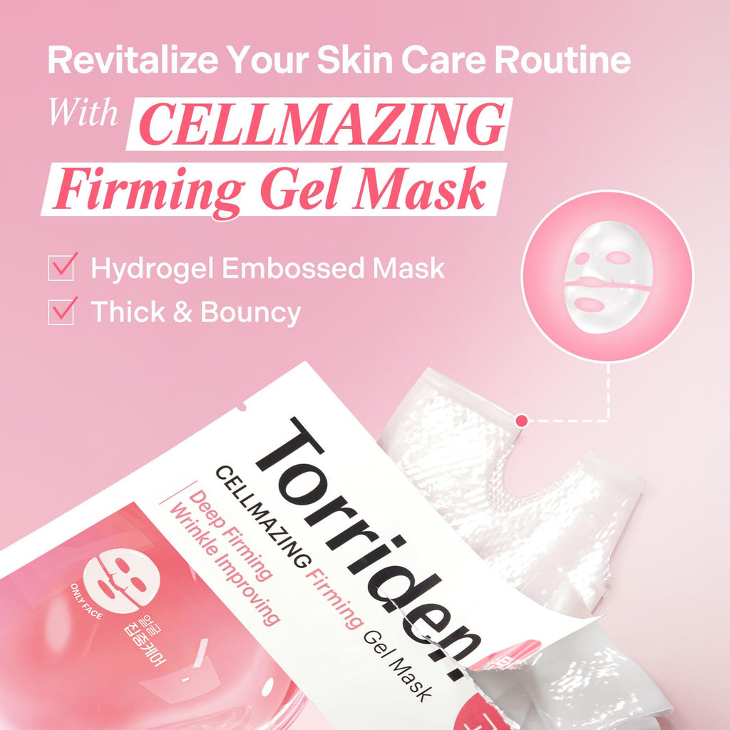 Torriden CELLMAZING Collagen Firming Gel Sheet Mask for Face – 4 Pack | 5D Collagen Complex