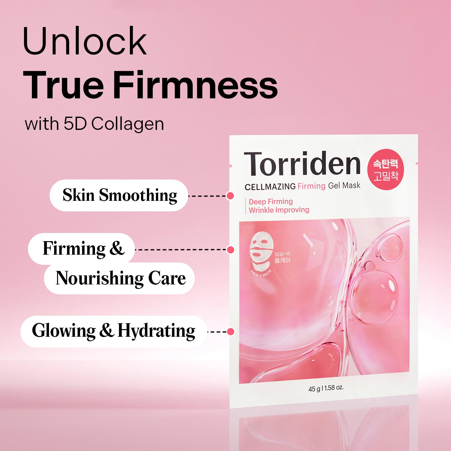 Torriden CELLMAZING Collagen Firming Gel Sheet Mask – Face & Neck (4 Pack) | 5D Collagen Complex