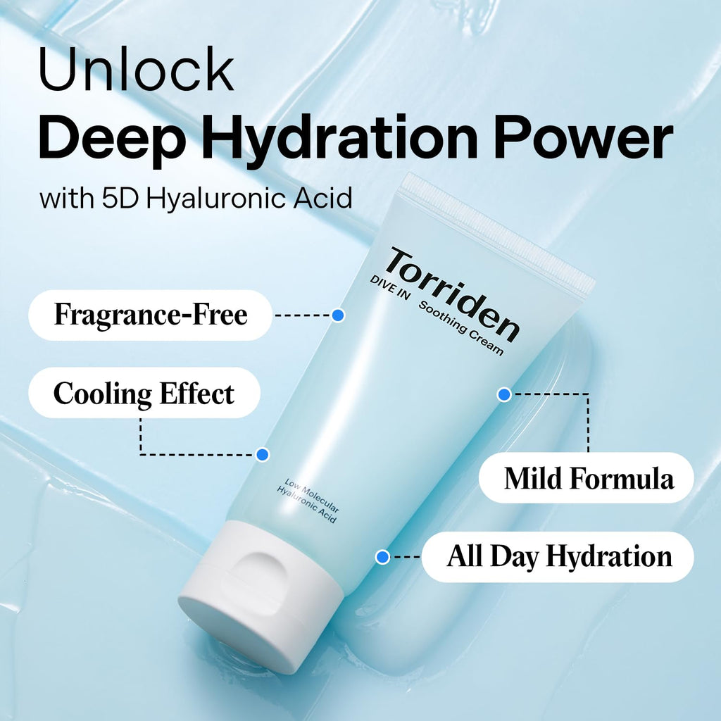 Torriden DIVE IN Hyaluronic Acid Soothing Cream Tube 100ml | Hydrating Moisturizer for Sensitive & Dry Skin