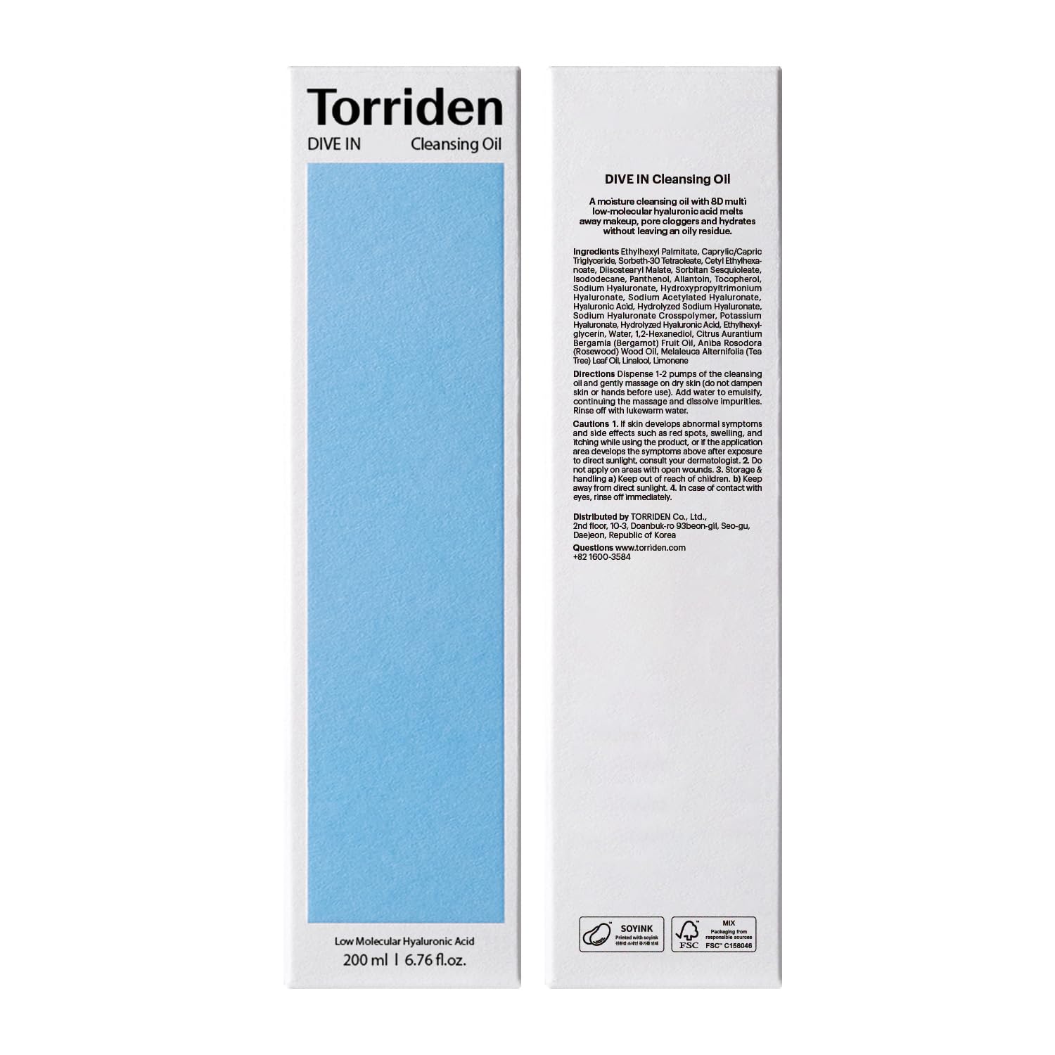 Torriden DIVE IN Cleansing Oil 200ml – Deep Pore Cleansing, 8D Hyaluronic Hydration, Sensitive-Skin Friendly