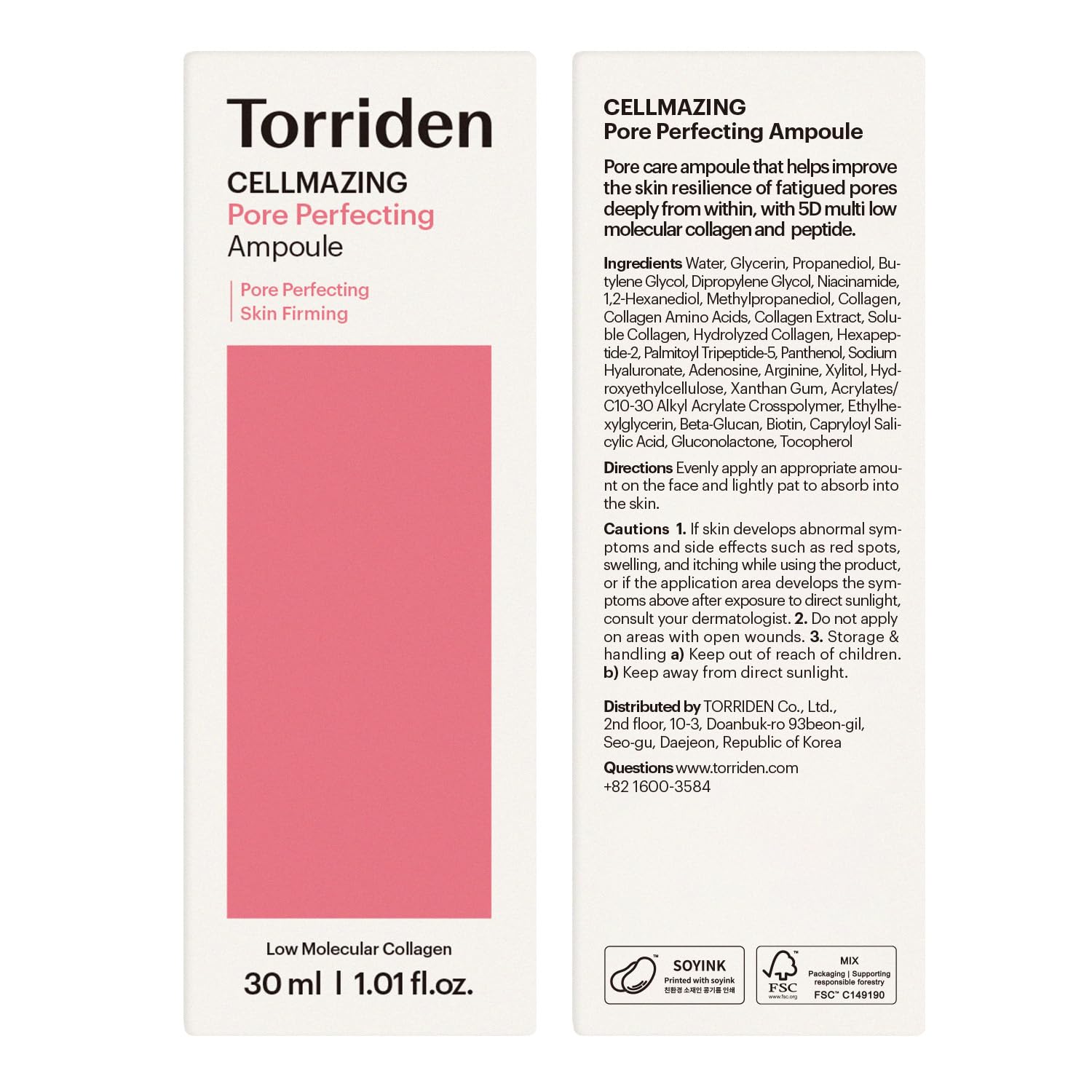 Torriden CELLMAZING Pore Perfecting Ampoule – 30ml | 5D Collagen, Peptide Complex, PHA & LHA | Korean Skincare
