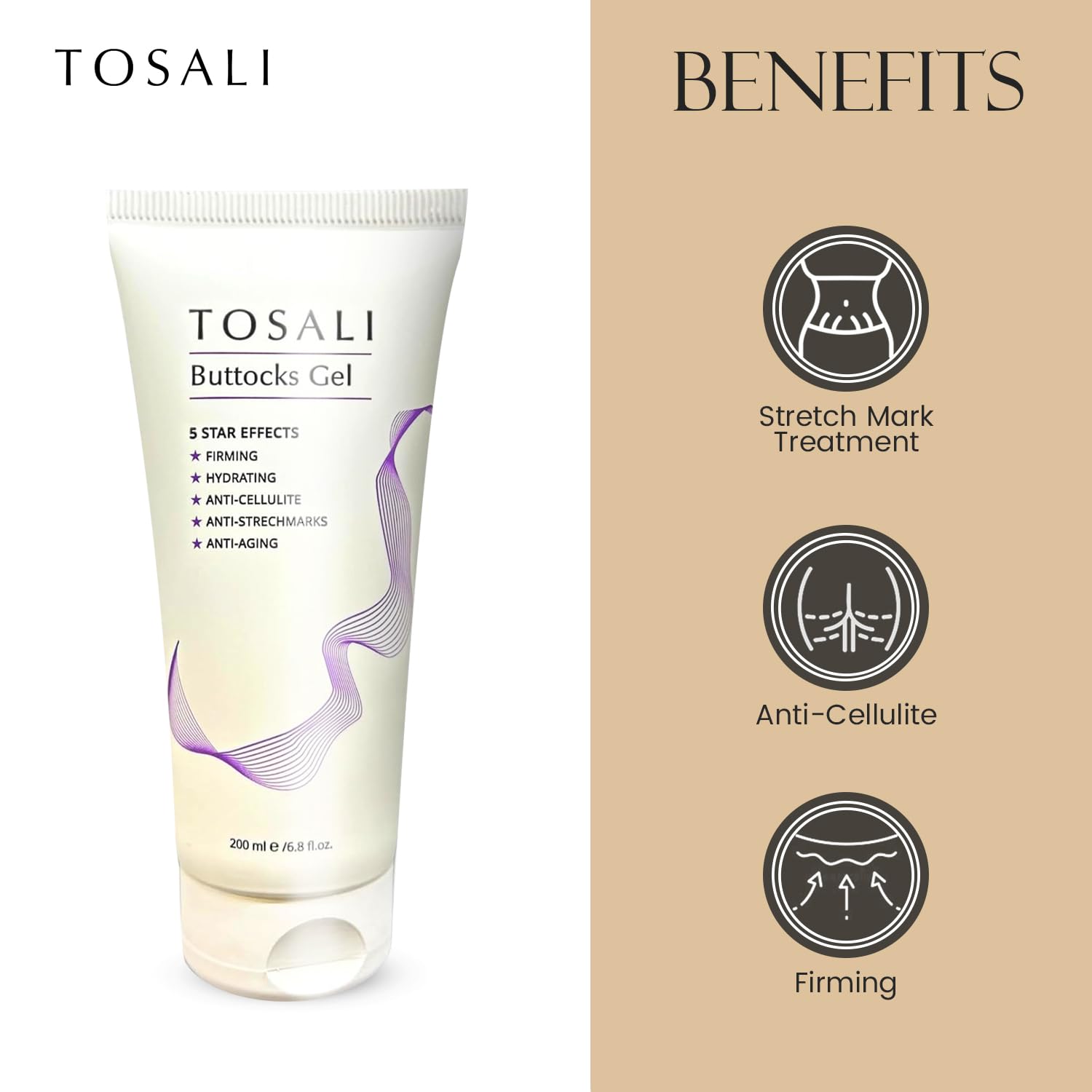 Tosali Buttocks Firming Gel – 6.8 fl oz for Firming, Hydration & Cellulite Support