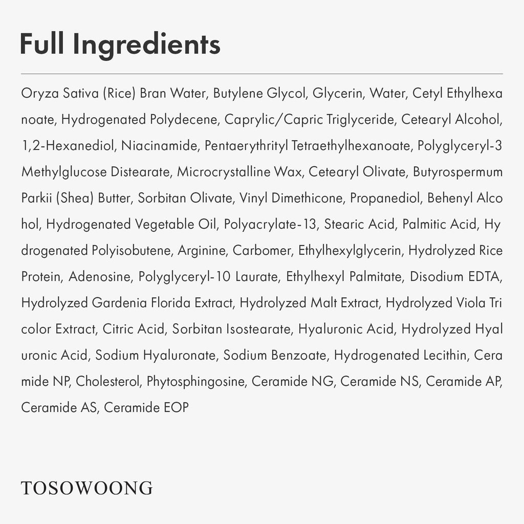 TOSOWOONG Real Glow Rice Cream – 42% Rice Bran Water, 6 Ceramides, 50ml