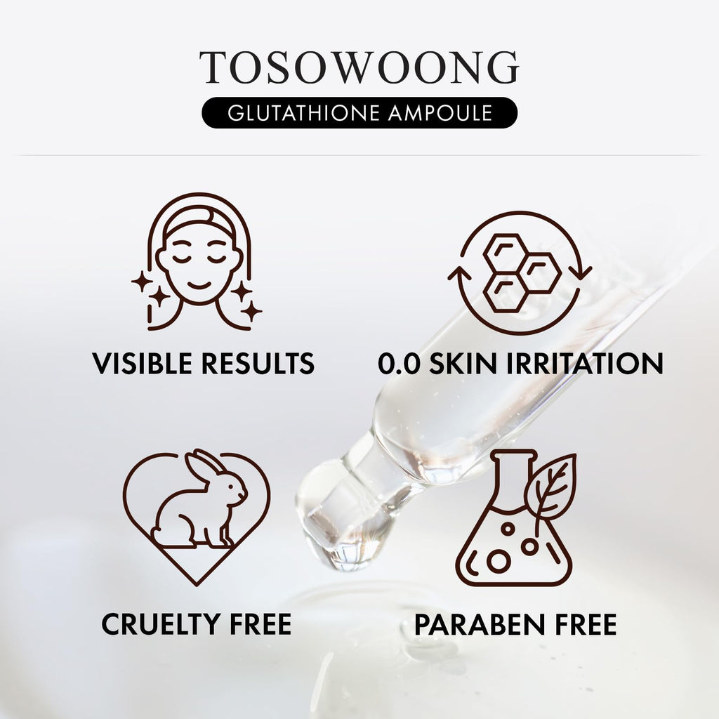 TOSOWOONG Glutathione Serum 20,000ppm with Niacinamide & Hyaluronic Acid – Dark Spots, Elasticity Support | Korean Skincare | 2.02 fl oz