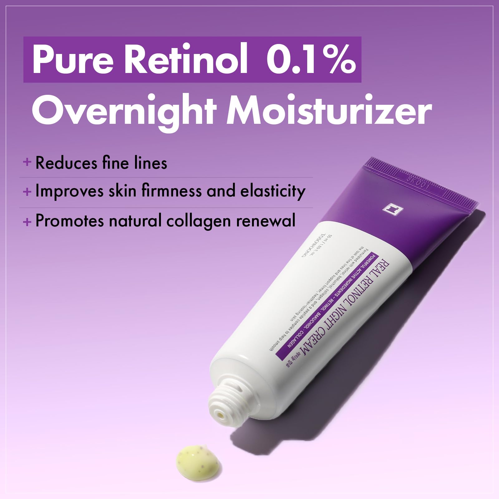 TOSOWOONG Real Retinol 0.1% Night Cream – Firmness, Wrinkles & Pore Minimizer, 50ml