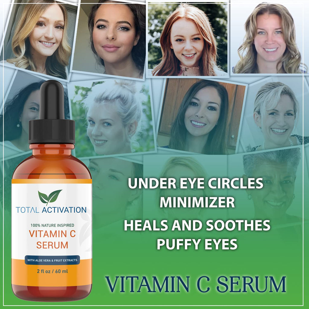 Total Activation Vitamin C Serum with Aloe Vera & Vitamin E — Hydrating Serum 2oz