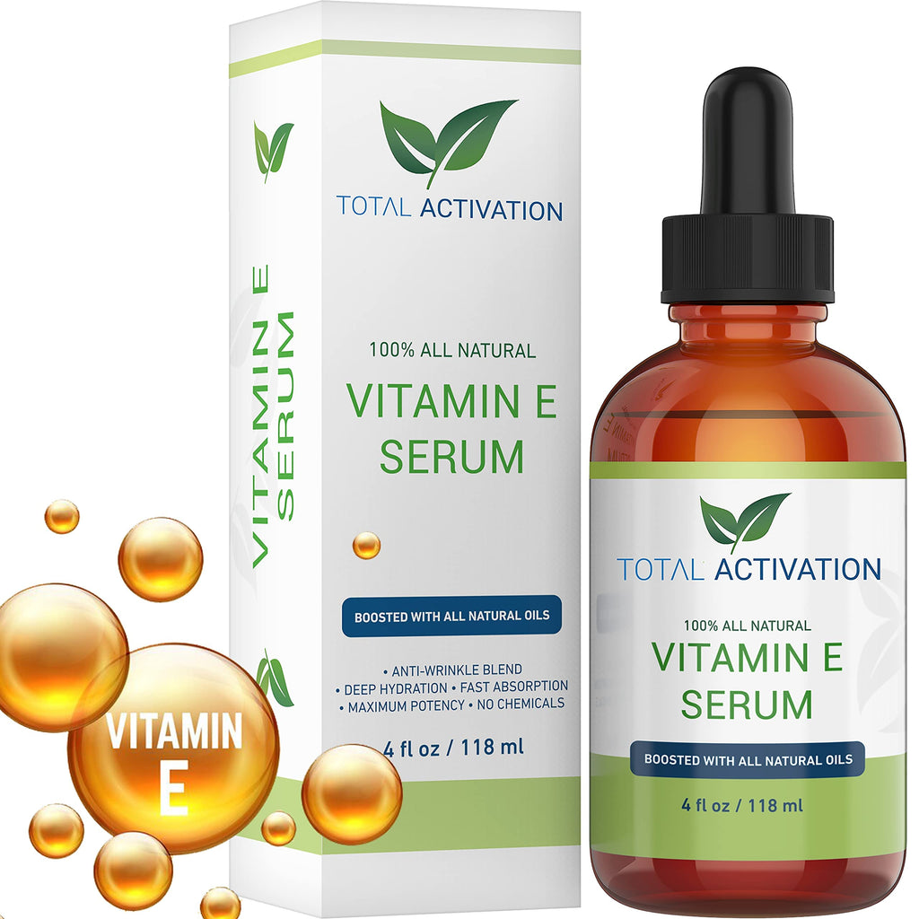 Total Activation Vitamin E Serum – Organic 100% Pure Cold-Pressed Vitamin E Oil for Skin, Hair & Nails – 4 oz