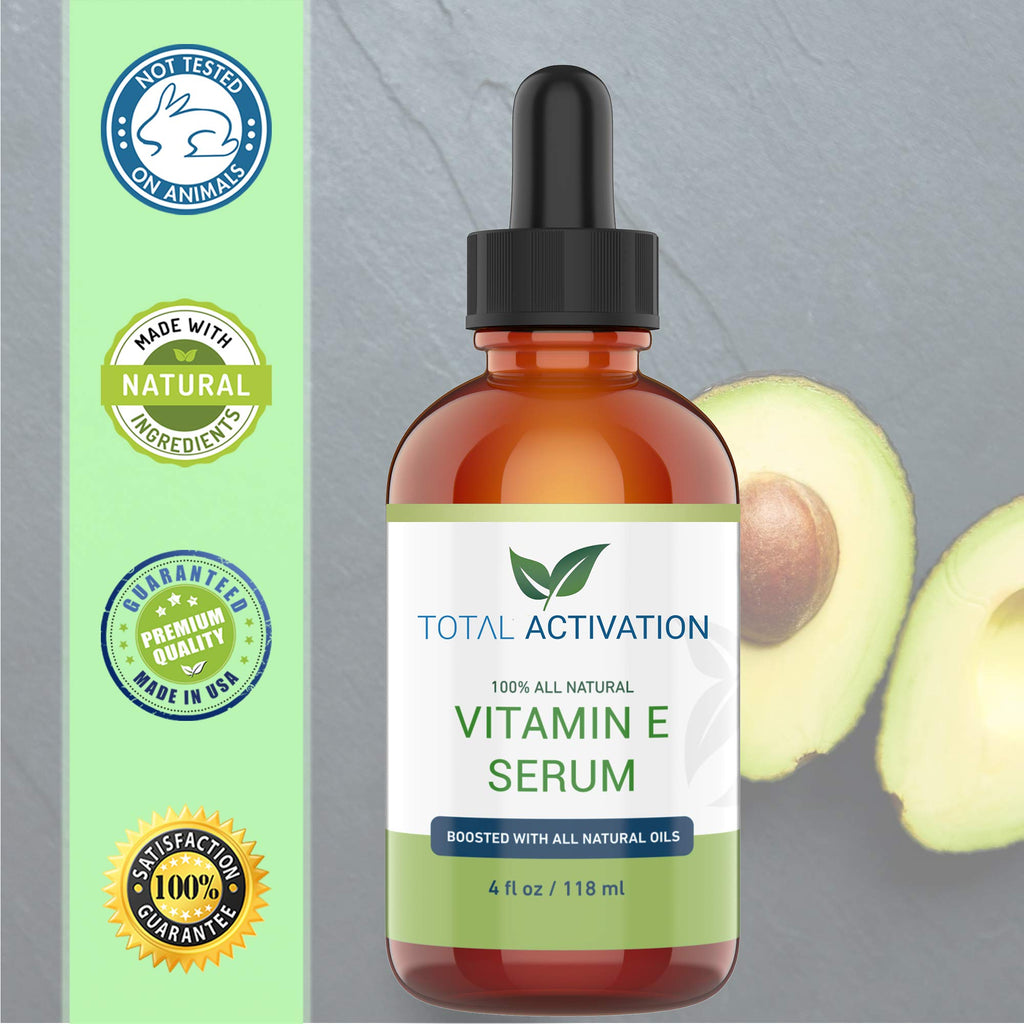 Total Activation Vitamin E Serum – Organic 100% Pure Cold-Pressed Vitamin E Oil for Skin, Hair & Nails – 4 oz