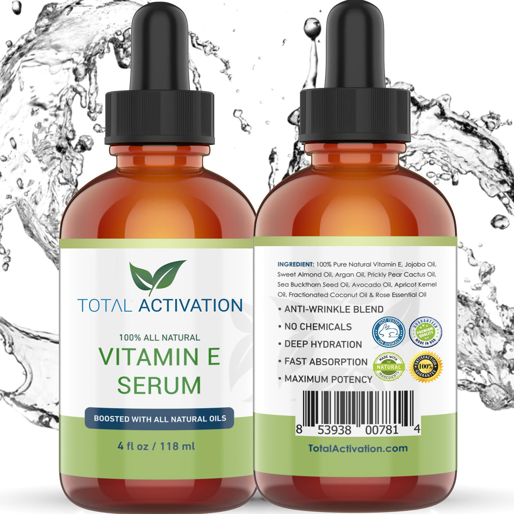 Total Activation Vitamin E Serum – Organic 100% Pure Cold-Pressed Vitamin E Oil for Skin, Hair & Nails – 4 oz
