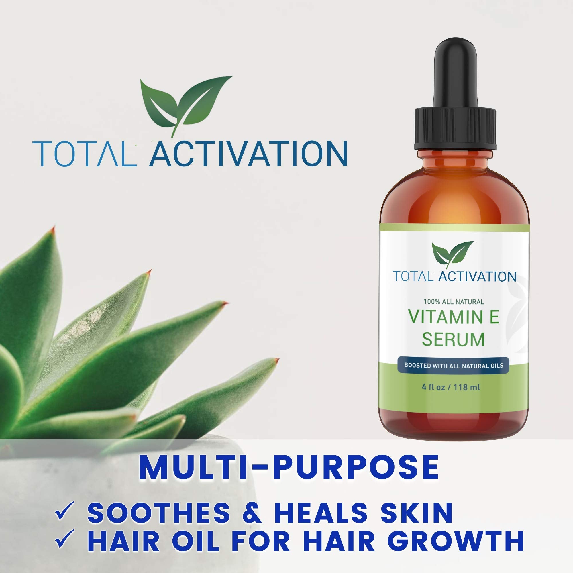 Total Activation Vitamin E Serum – Organic 100% Pure Cold-Pressed Vitamin E Oil for Skin, Hair & Nails – 4 oz