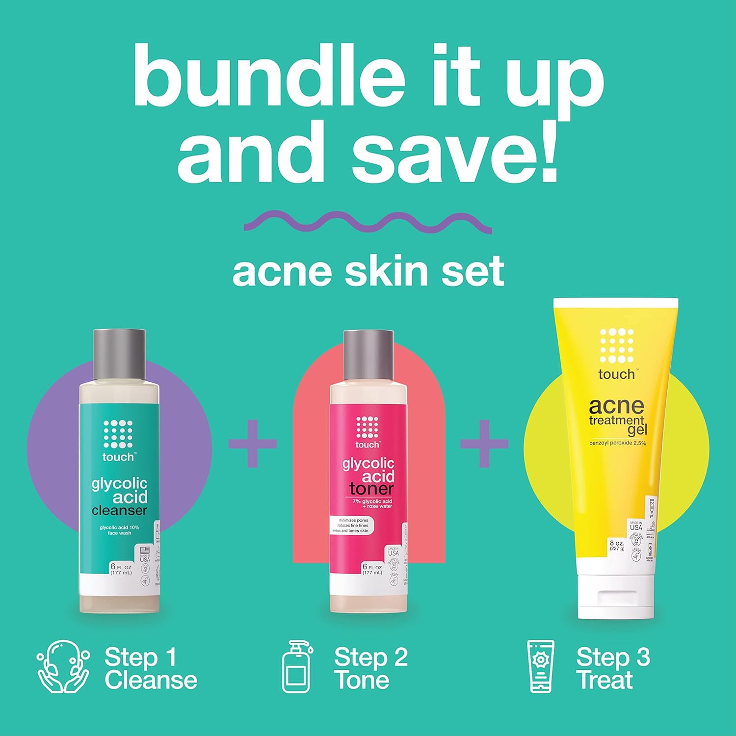 Touch Benzoyl Peroxide 2.5% Gel Cream for Acne – Lightweight, Non-Drying, 8 oz