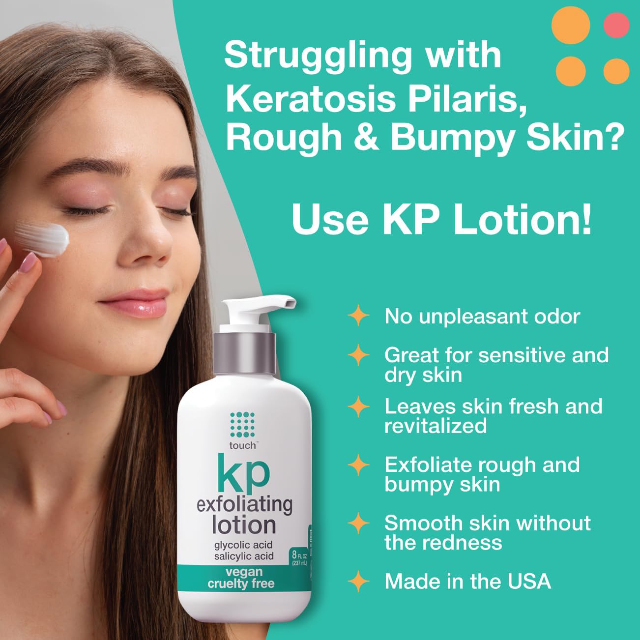 TOUCH Glycolic Acid Lotion for KP – Exfoliating Body Moisturizer (8 oz)