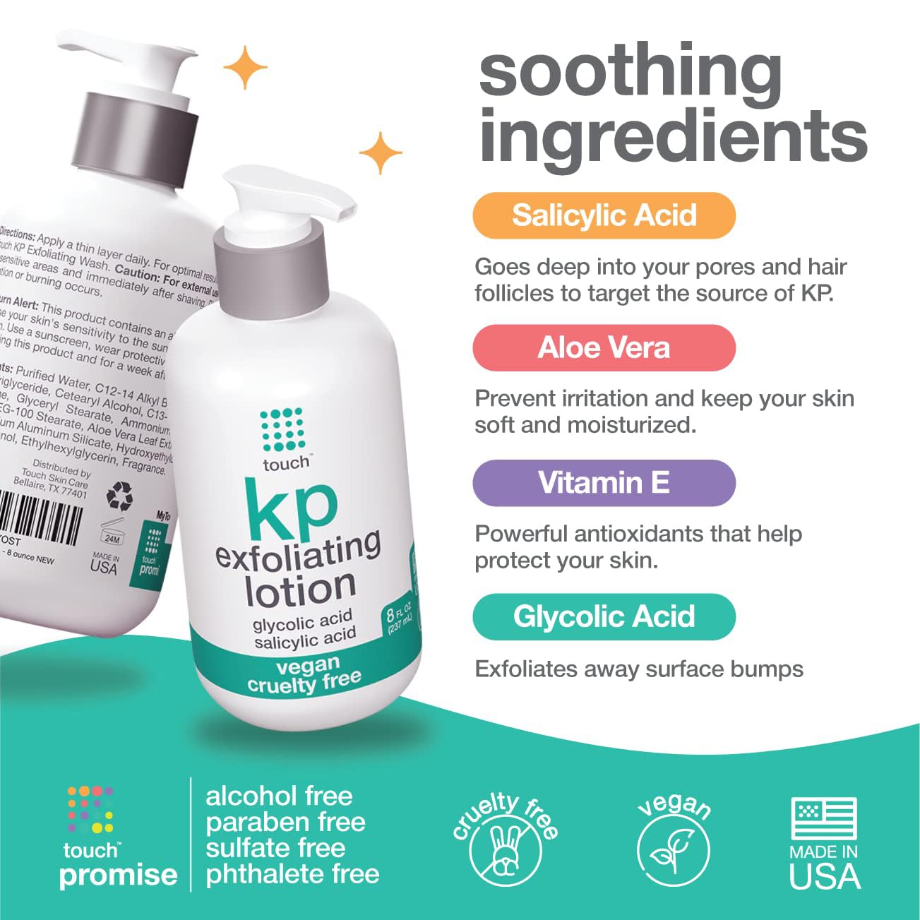TOUCH Glycolic Acid Lotion for KP – Exfoliating Body Moisturizer (8 oz)