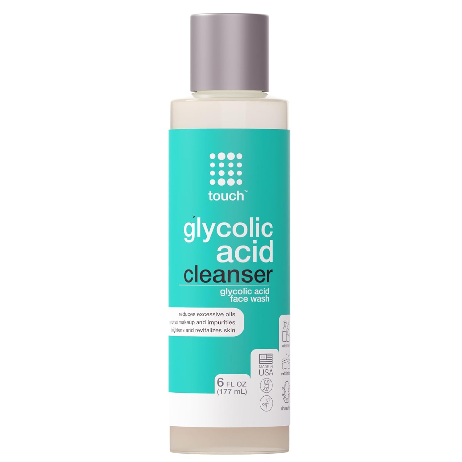TOUCH 10% Glycolic Acid Face Wash – Exfoliating Foaming Cleanser, 6 oz