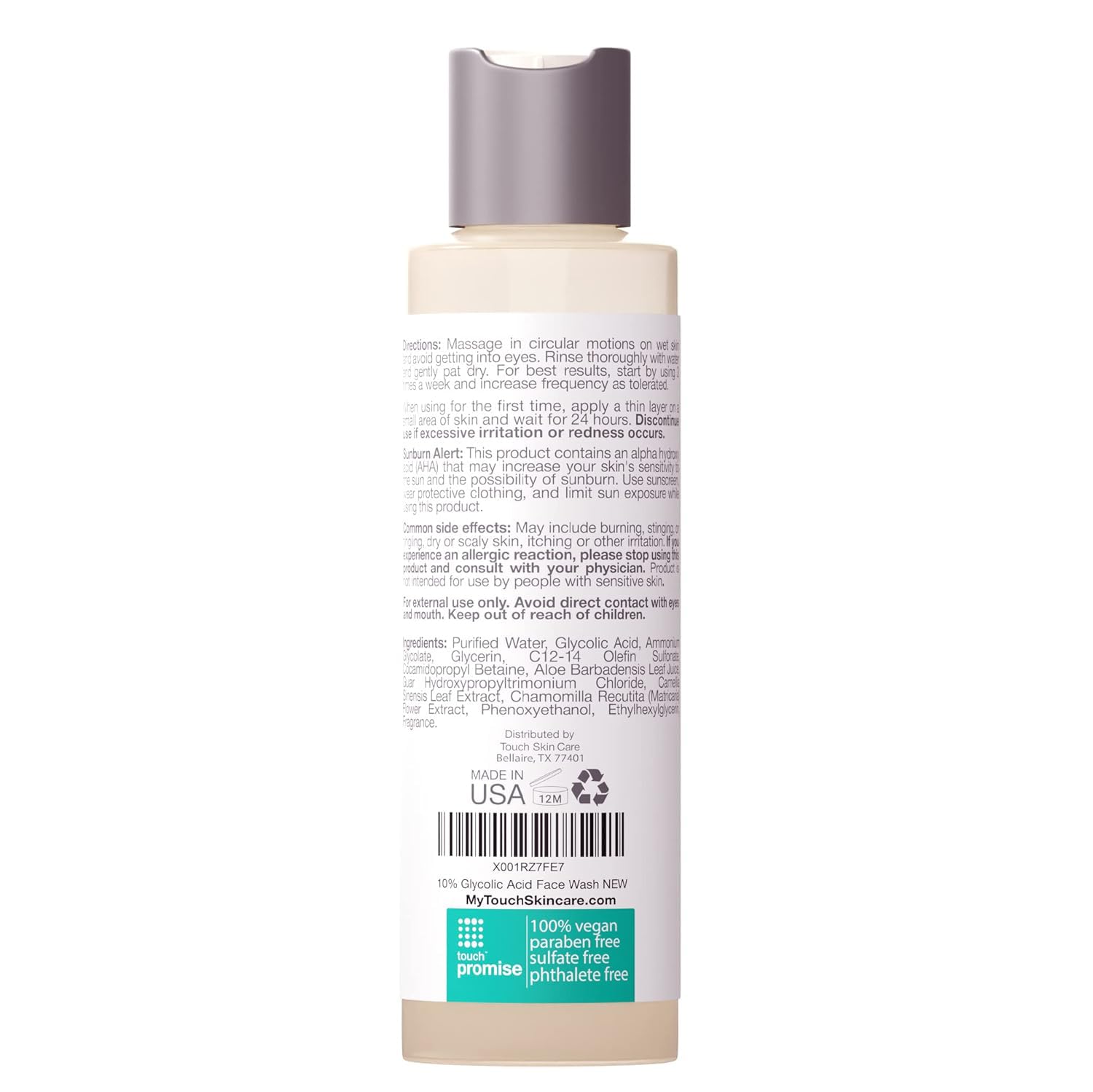TOUCH 10% Glycolic Acid Face Wash – Exfoliating Foaming Cleanser, 6 oz