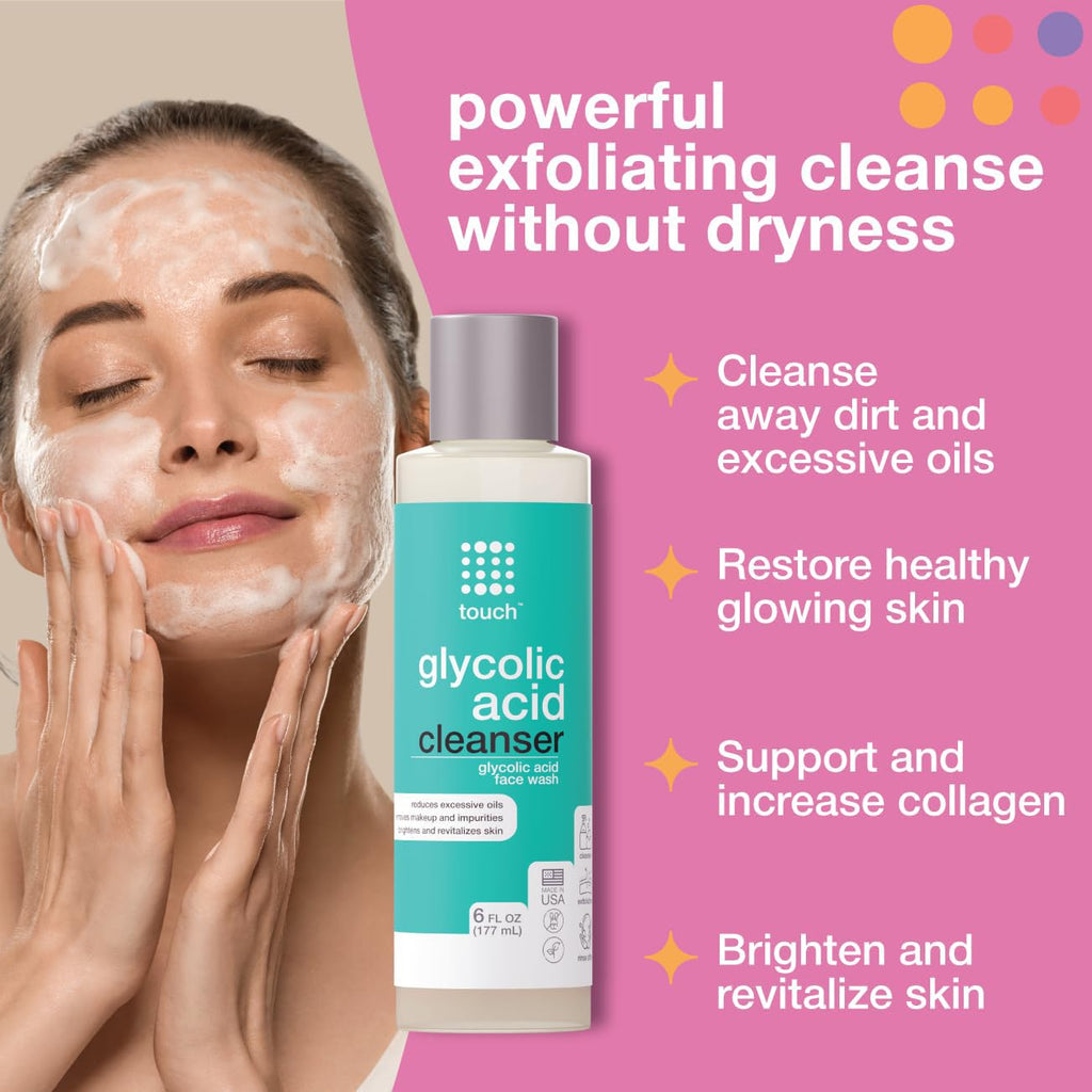 TOUCH 10% Glycolic Acid Face Wash – Exfoliating Foaming Cleanser, 6 oz