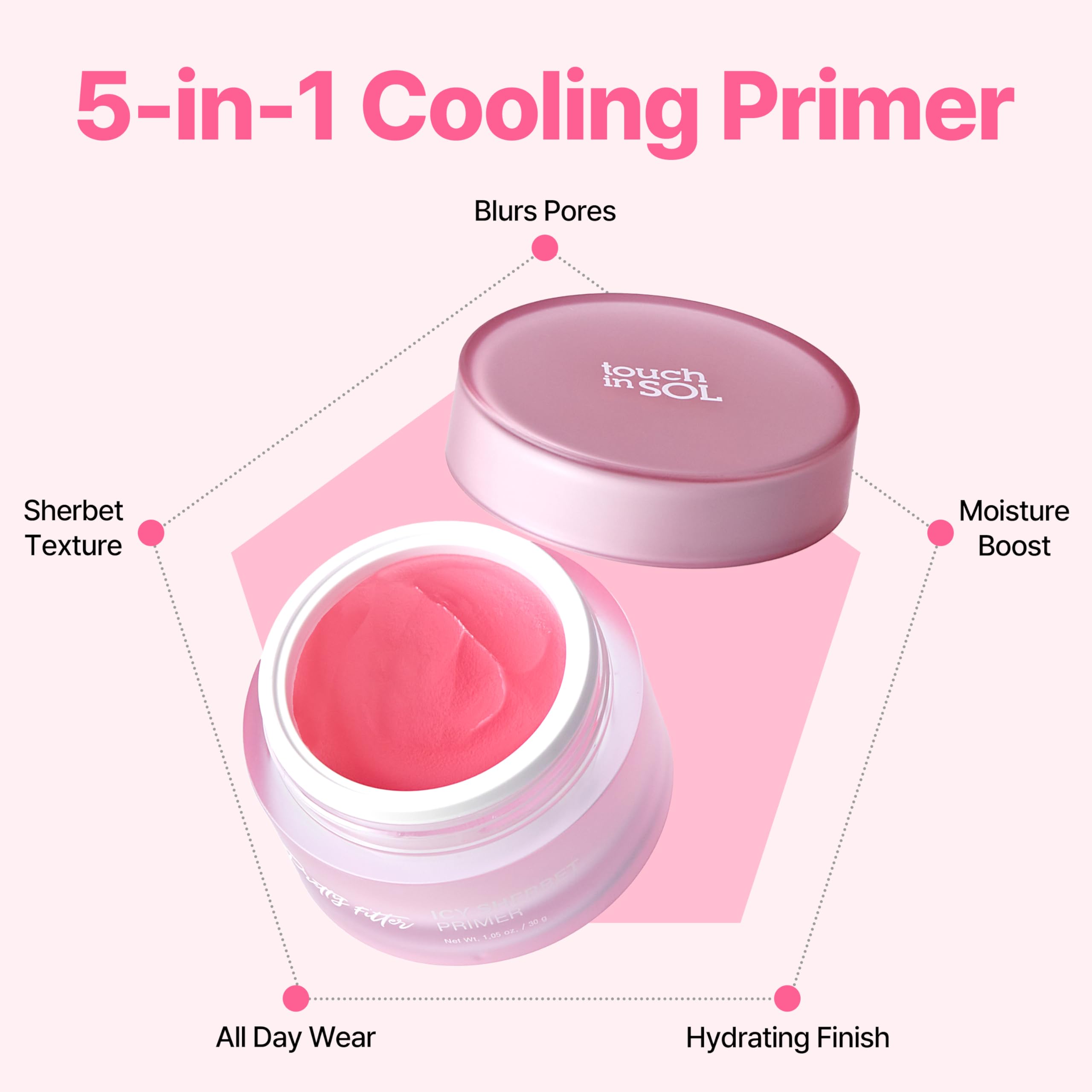 Touch in Sol Icy Sherbet Primer – Hydrating, Silicone-Free Gel Primer for Pores & Wrinkles | Cooling Effect