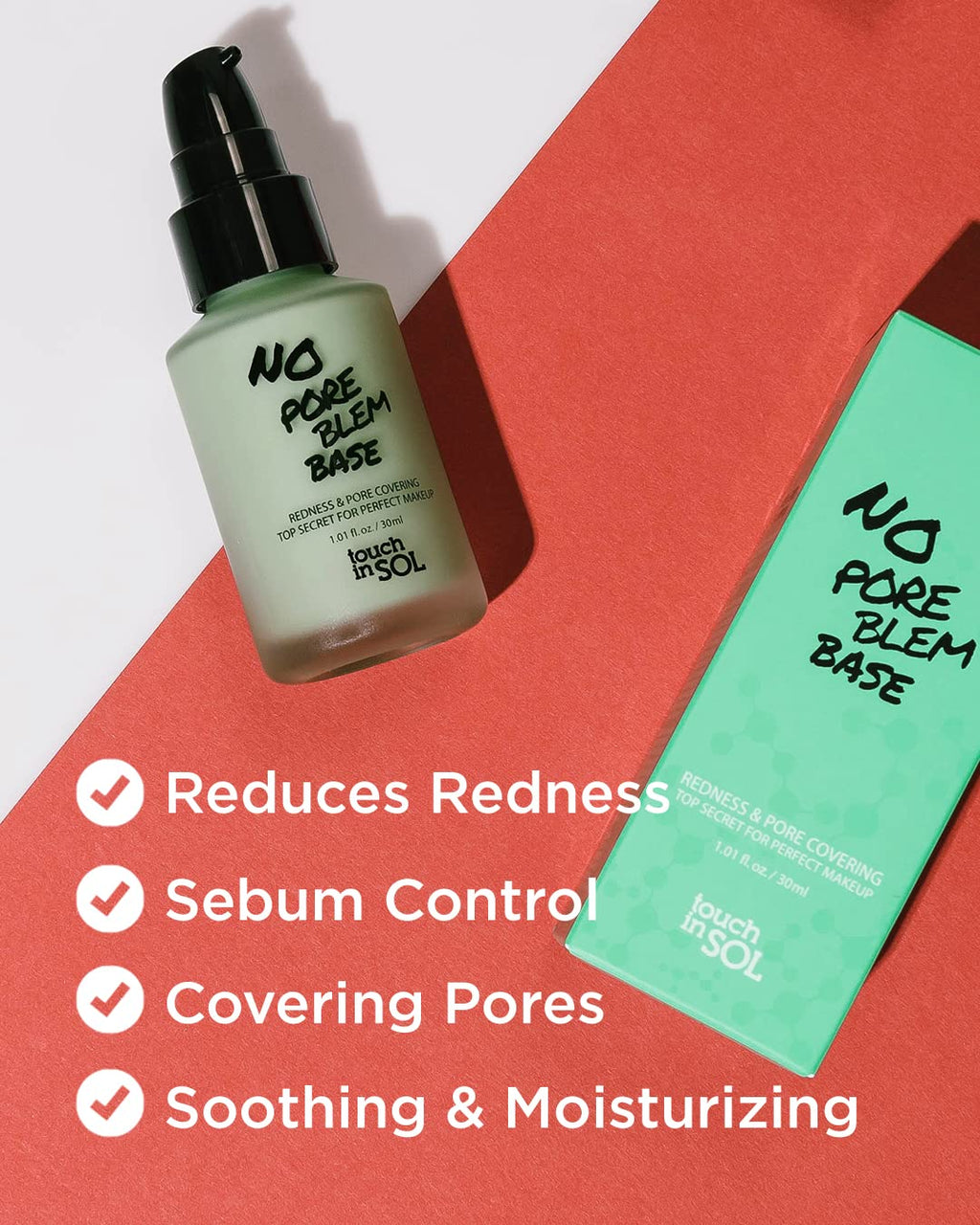 Touch In Sol Redness Correcting Base Primer – Green Tone Pore-Minimizing Makeup Base, 2-Pack (1.01 fl oz each)