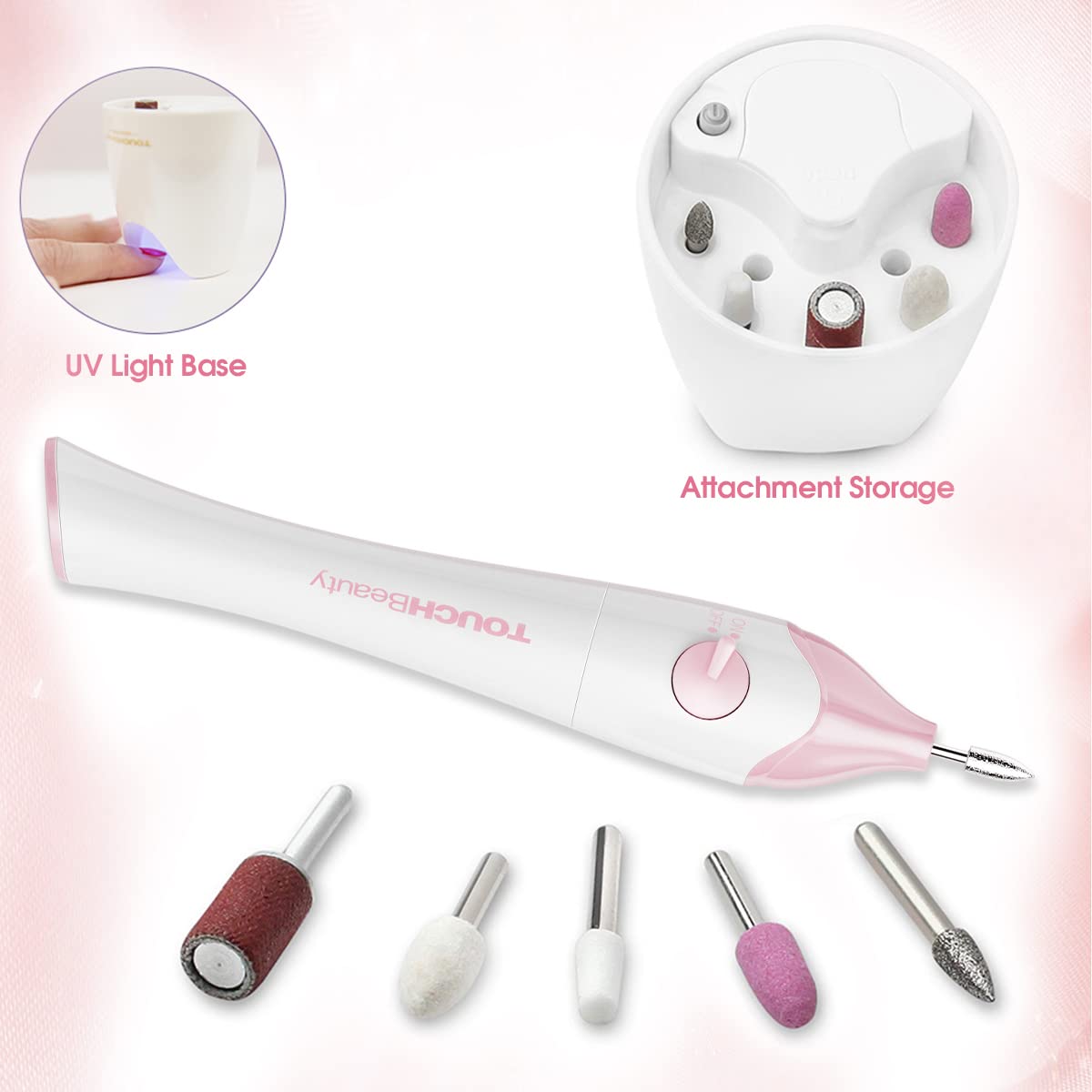 TOUCHBeauty Electric Nail File Drill with UV Stand and 5 Bits – Home Manicure Kit