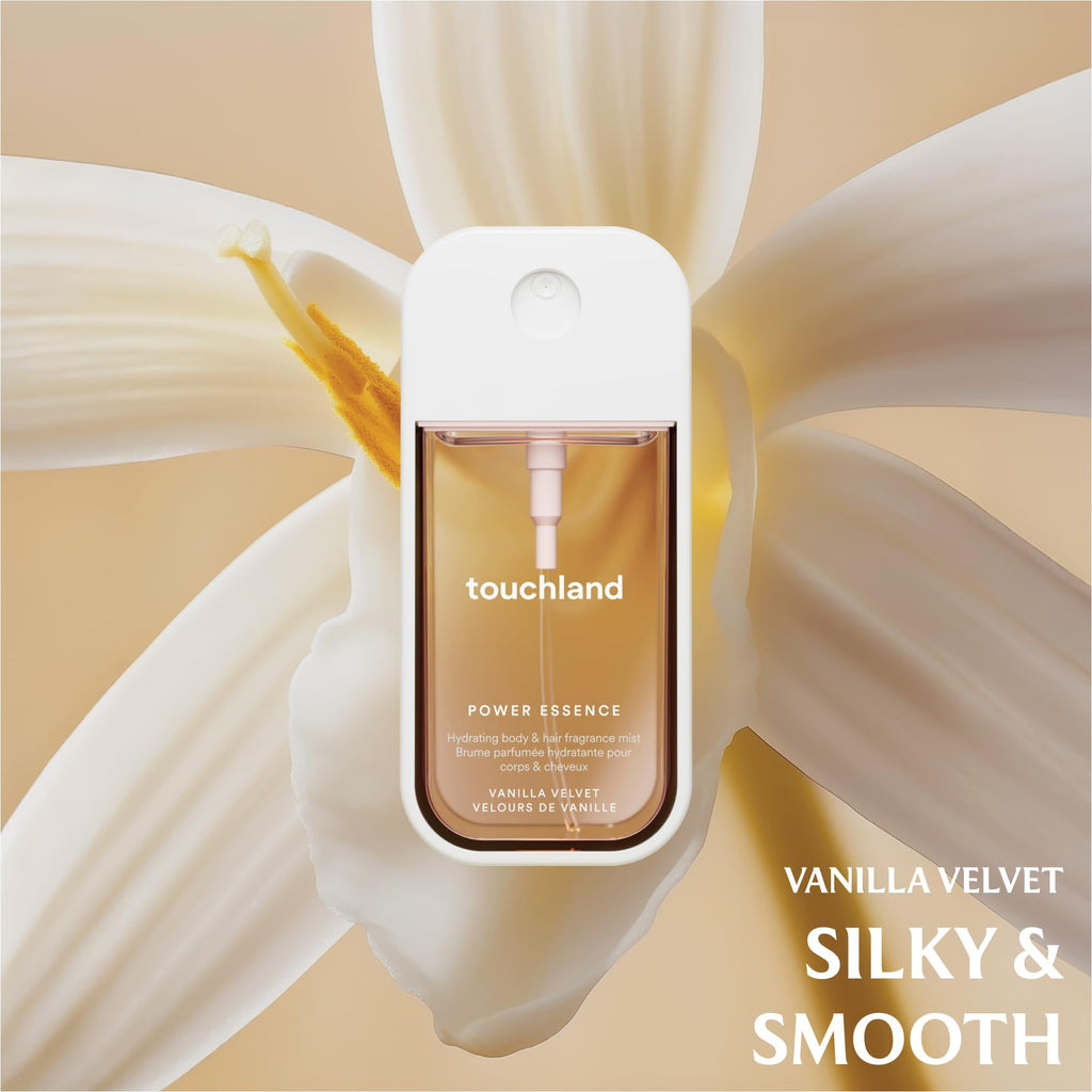 Touchland Vanilla Indulgence Travel Set: Vanilla Velvet Body & Hair Mist (2 oz) + Vanilla Blossom Hand Sanitizer (1 oz)