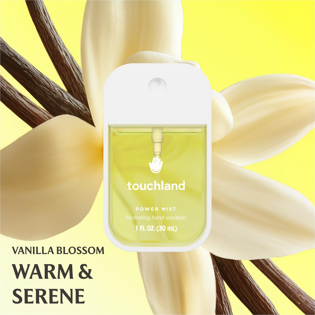 Touchland Vanilla Indulgence Travel Set: Vanilla Velvet Body & Hair Mist (2 oz) + Vanilla Blossom Hand Sanitizer (1 oz)