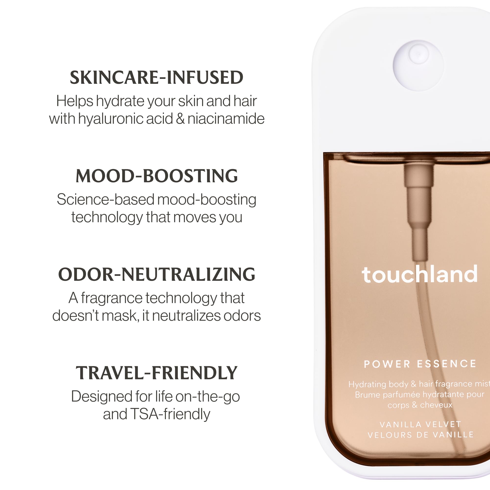 Touchland Vanilla Indulgence Travel Set: Vanilla Velvet Body & Hair Mist (2 oz) + Vanilla Blossom Hand Sanitizer (1 oz)