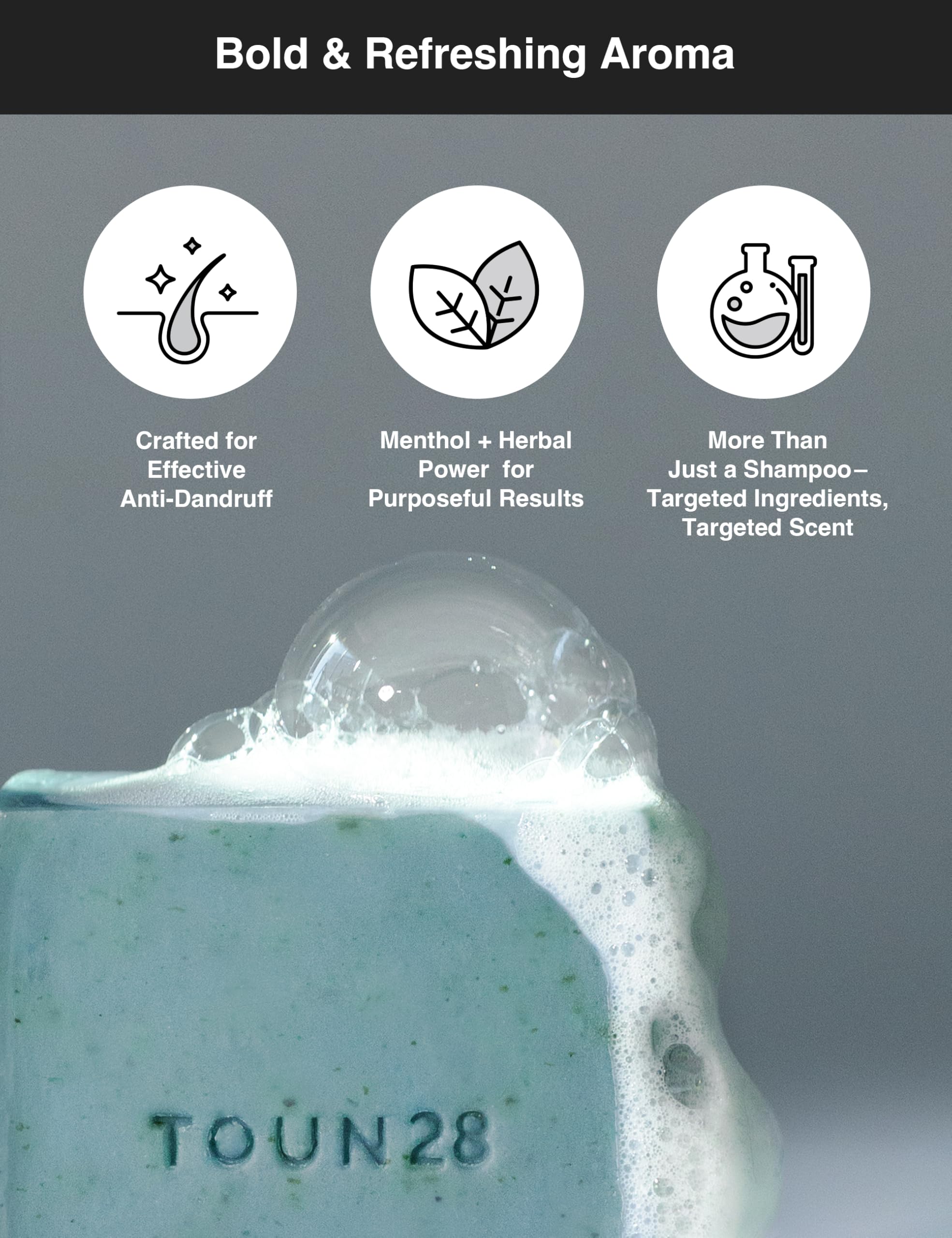TOUN28 Anti-Dandruff Shampoo Bar – Centella Asiatica, Menthol, Sea Salt | Vegan & Cruelty-Free