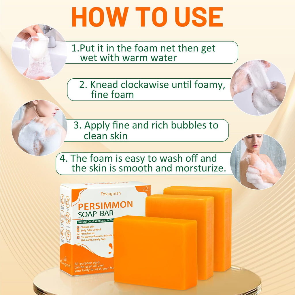 tovaginsh 3Pack Persimmon Soap Bar – Natural Odor Control for All Ages