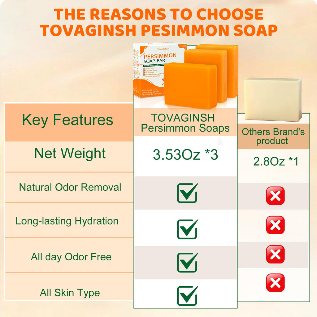 tovaginsh 3Pack Persimmon Soap Bar – Natural Odor Control for All Ages
