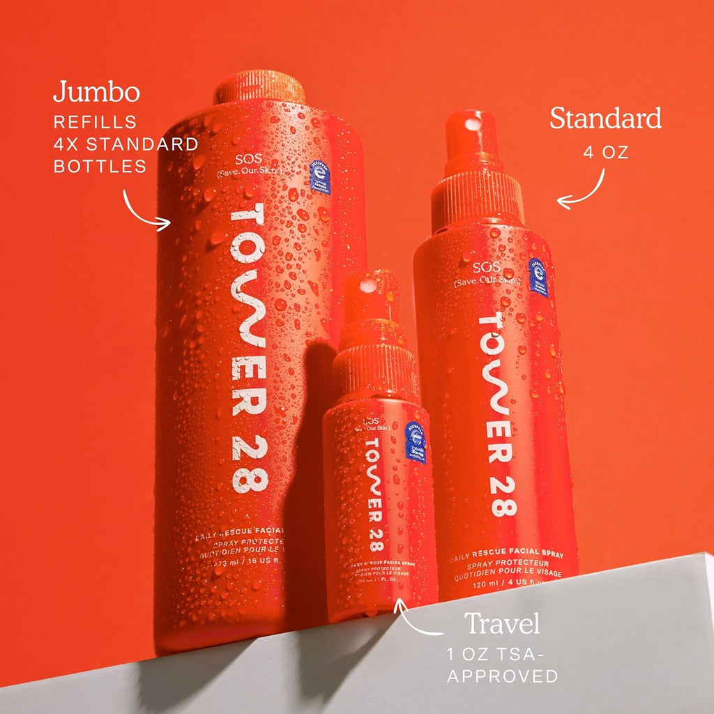 Tower 28 SOS Daily Rescue Facial Spray — Calms Irritation & Redness (Full + Travel Size Duo)
