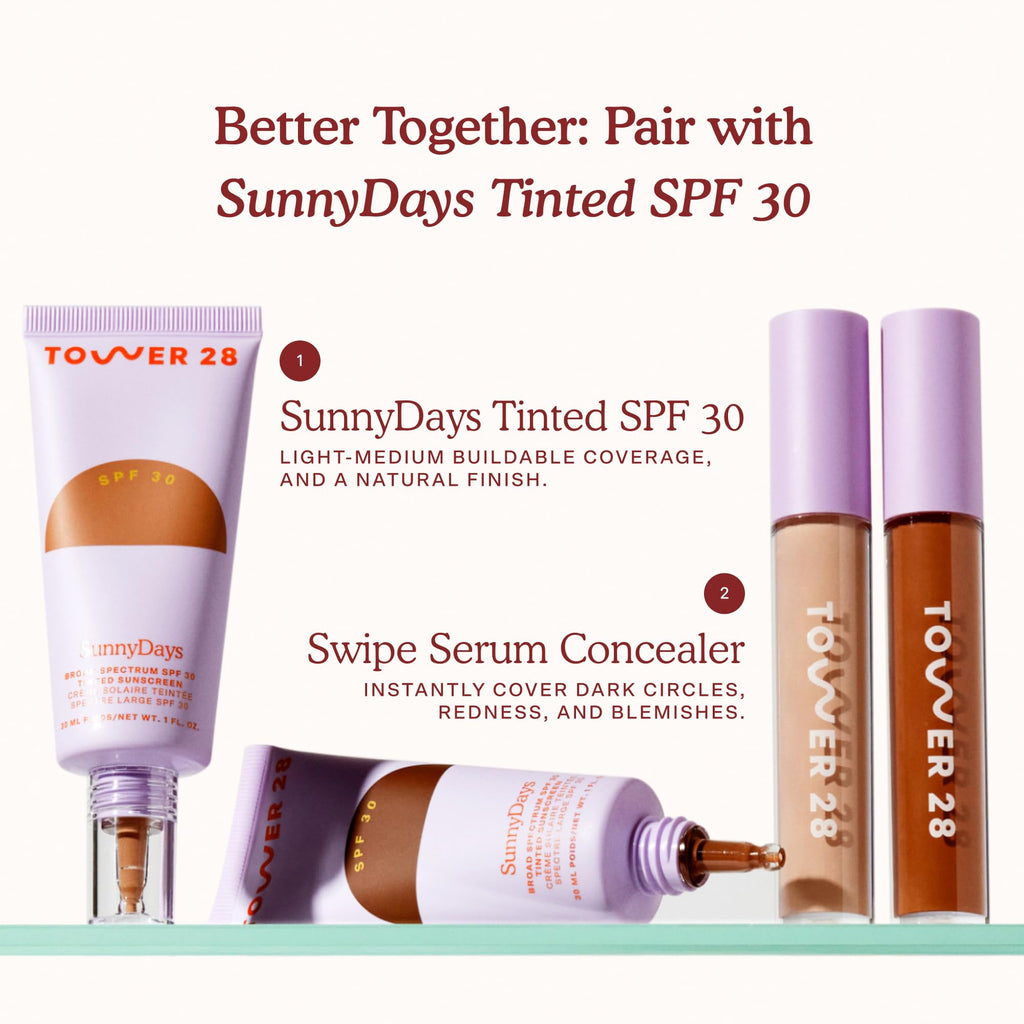 Tower 28 Swipe Serum Concealer - Hydrating Medium-to-Full Coverage with Hyaluronic Acid & Centella, Shade 2.0 Fair/Neutral Cool (0.22 oz)