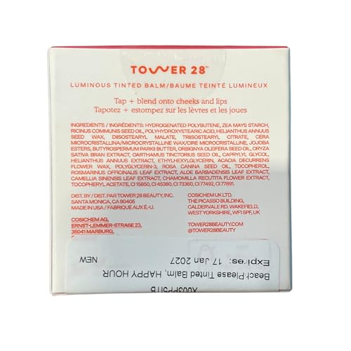 Tower 28 BeachPlease Cream Blush + Tinted Lip Balm – Happy Hour Coral Pink, 2-in-1 Vegan, Non-Comedogenic