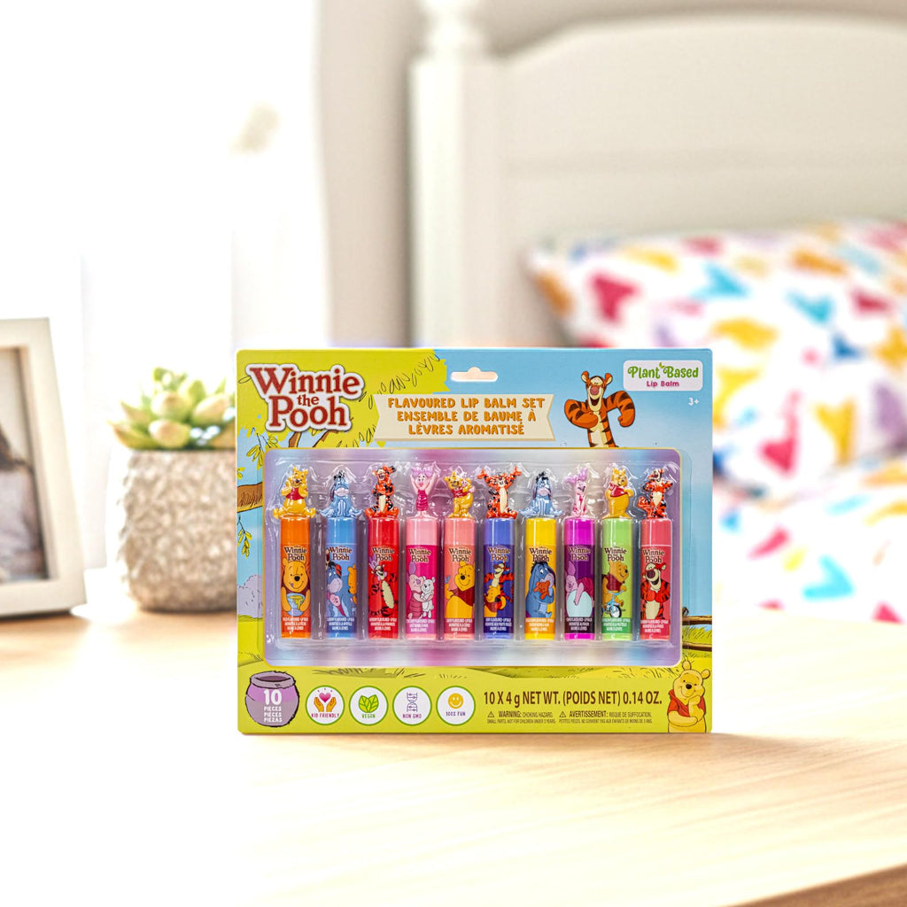Townley Girl Winnie the Pooh 10-Piece Plant-Based Lip Balm Set – Kid-Friendly Gift