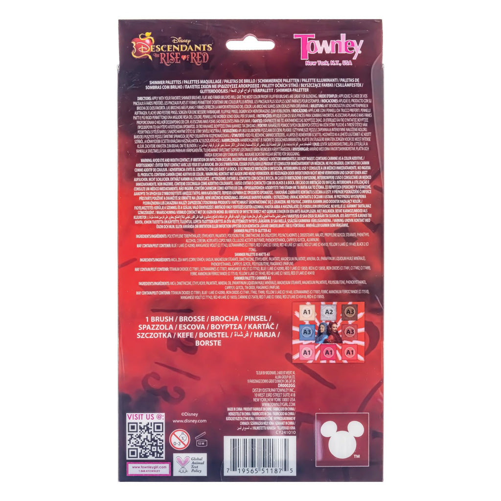 Townley Girl Descendants Rise of Red 8-Well Eyeshadow Palette – Shimmer & Pigment for Ages 8+