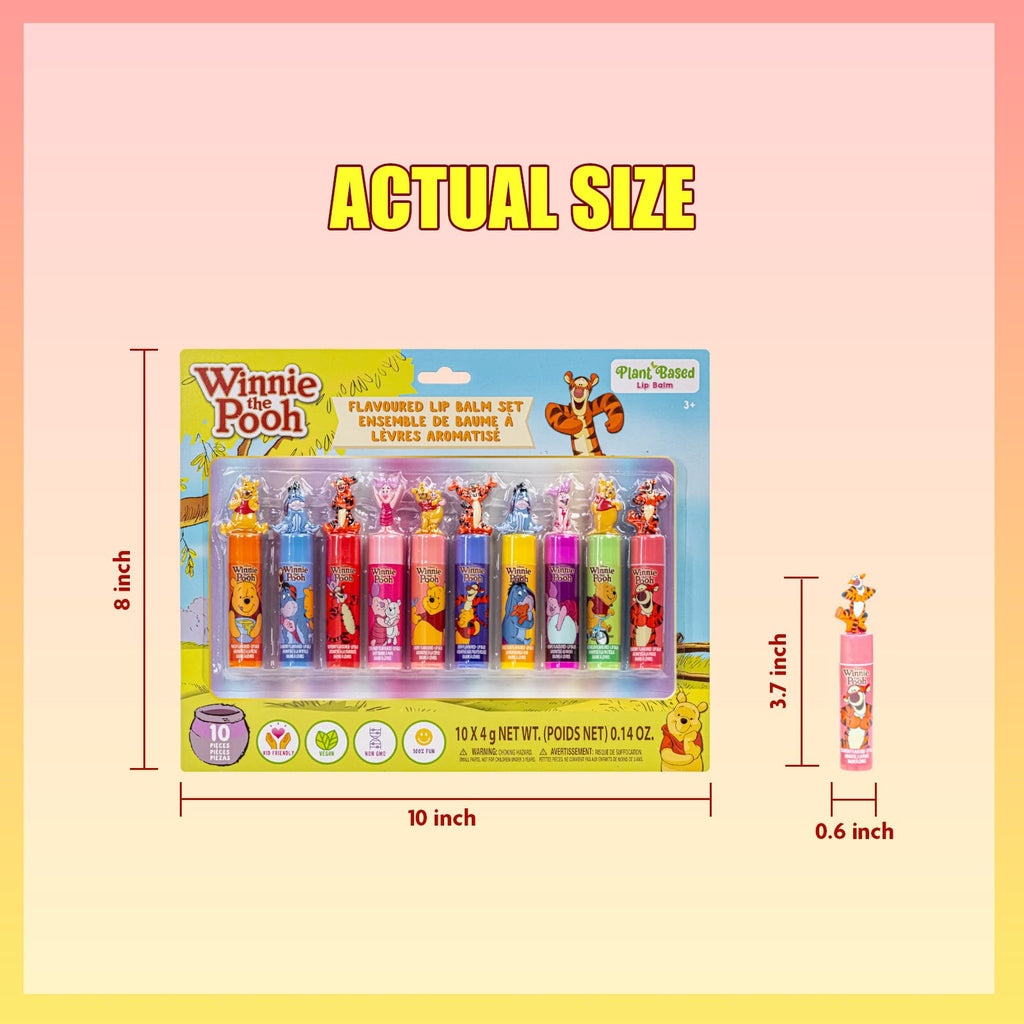Townley Girl Winnie the Pooh 10-Piece Plant-Based Lip Balm Set – Kid-Friendly Gift