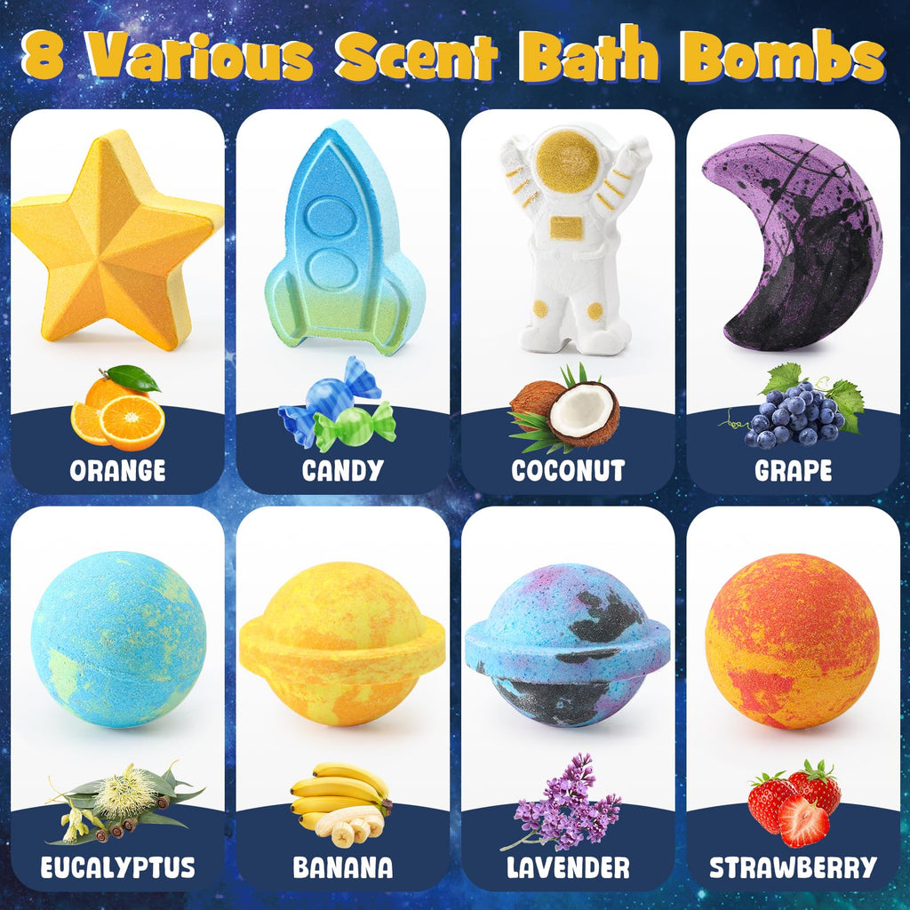 Toylink Space Bath Bombs for Kids — 8 Pack with Surprise Toys Inside