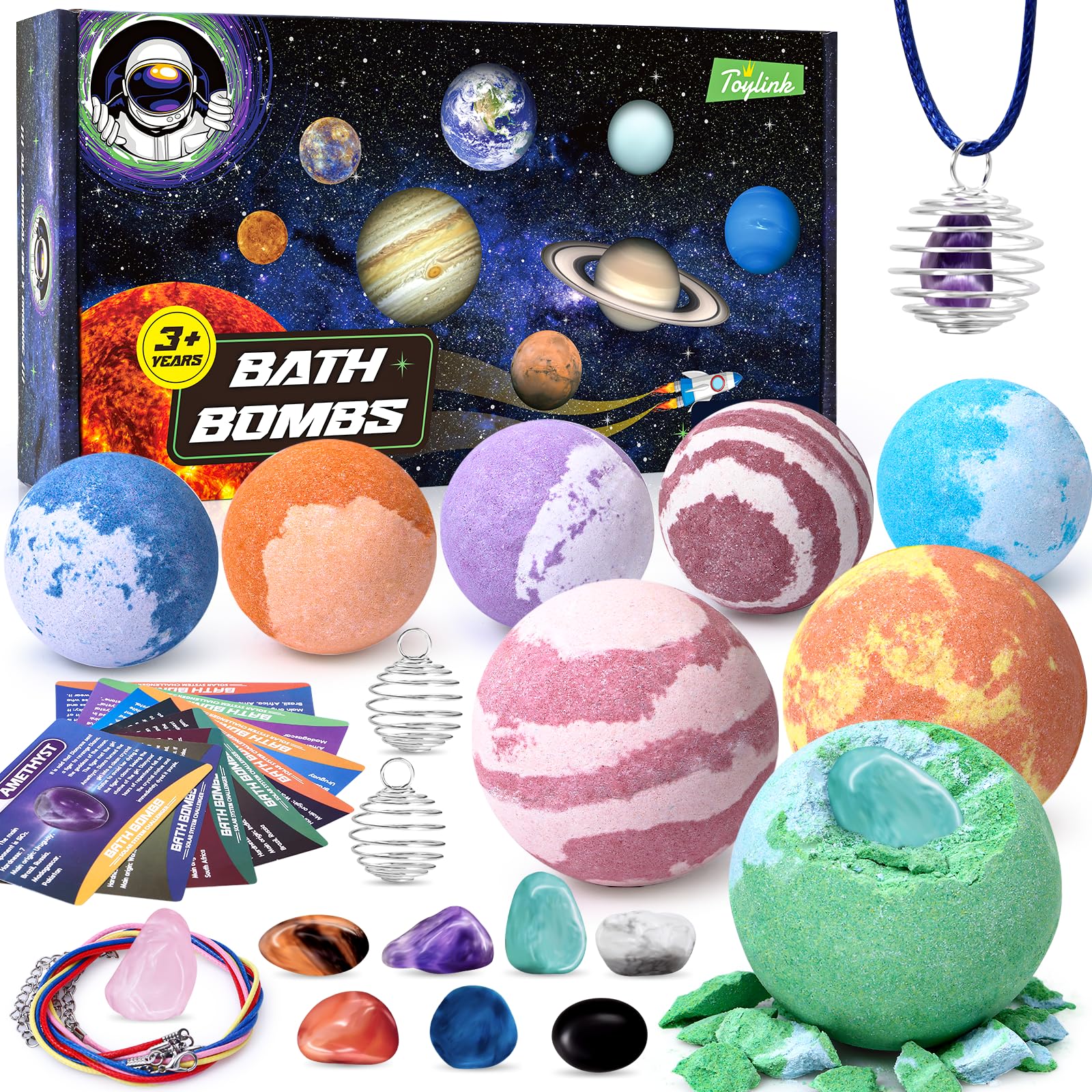 Toylink Galaxy Bath Bombs for Kids – 8 Pack Planets with Surprise Inside