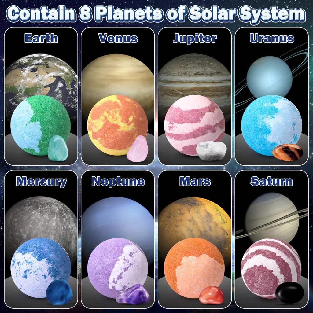 Toylink Galaxy Bath Bombs for Kids – 8 Pack Planets with Surprise Inside